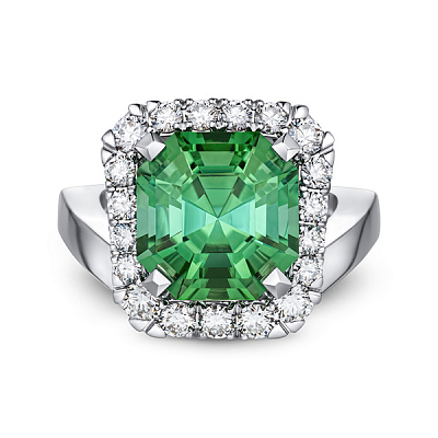 Кольцо с зеленым турмалином и бриллиантами