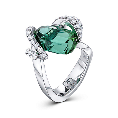 Кольцо с зеленым турмалином и бриллиантами