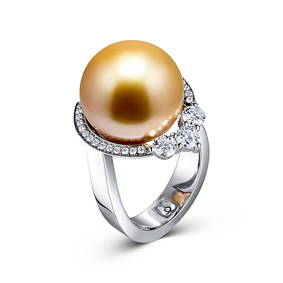 Кольцо с золотым жемчугом Южных морей и бриллиантами