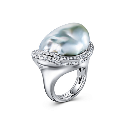 Кольцо с жемчугом барокко Южных морей и бриллиантами