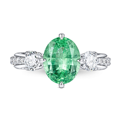 Кольцо с яблочно-зеленым турмалином Параиба и бриллиантами