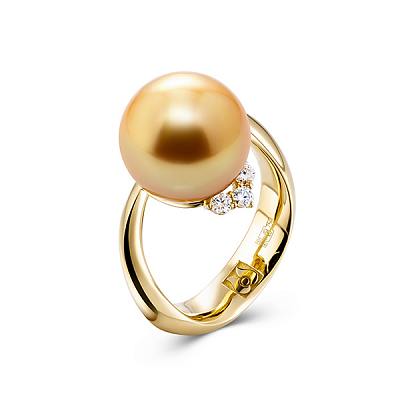 Кольцо с золотым жемчугом Южных морей и бриллиантами